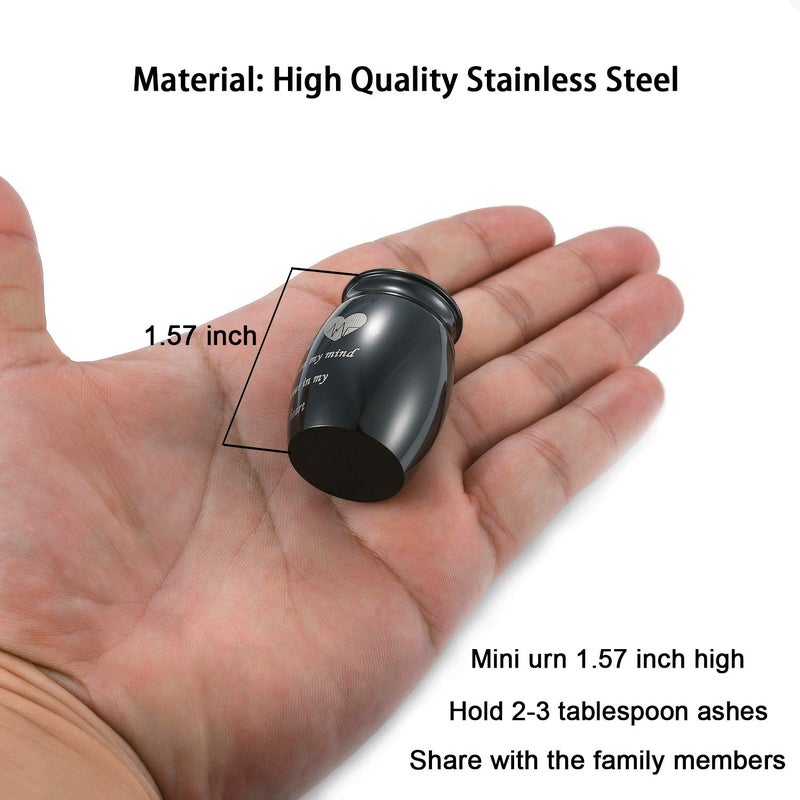 Sunling Mini Stainless Steel Decorative Cremation Keepsake Urns for Ashes 1.57 Inch High Small Funeral Urns Memorial Ashes Holder Share with Familiy Members-Black Color - Image 2